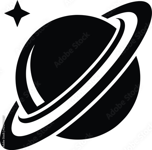 Saturn Sillhouette, Planet Saturn with planetary ring vector, cosmos and planet silhouette illustration  