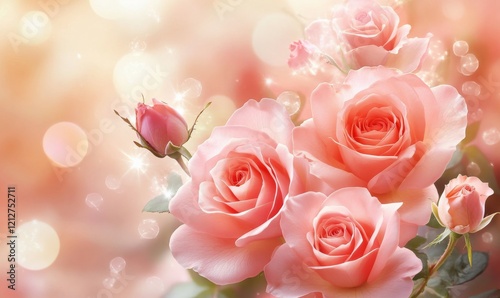 Soft Pink Roses in Sunlight with Blurred Background