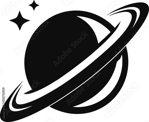 Saturn Sillhouette, Planet Saturn with planetary ring vector, cosmos and planet silhouette illustration  
