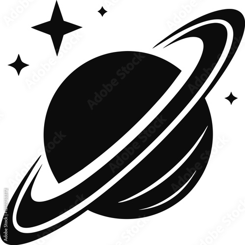 Saturn Sillhouette, Planet Saturn with planetary ring vector, cosmos and planet silhouette illustration  