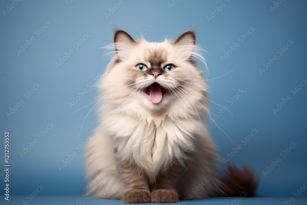 Portrait of a happy ragdoll cat on blank studio backdrop Portrait of a happy ragdoll cat on blank studio backdrop