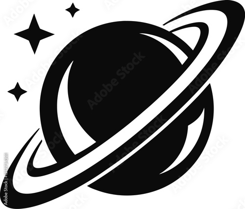 Saturn Sillhouette, Planet Saturn with planetary ring vector, cosmos and planet silhouette illustration  