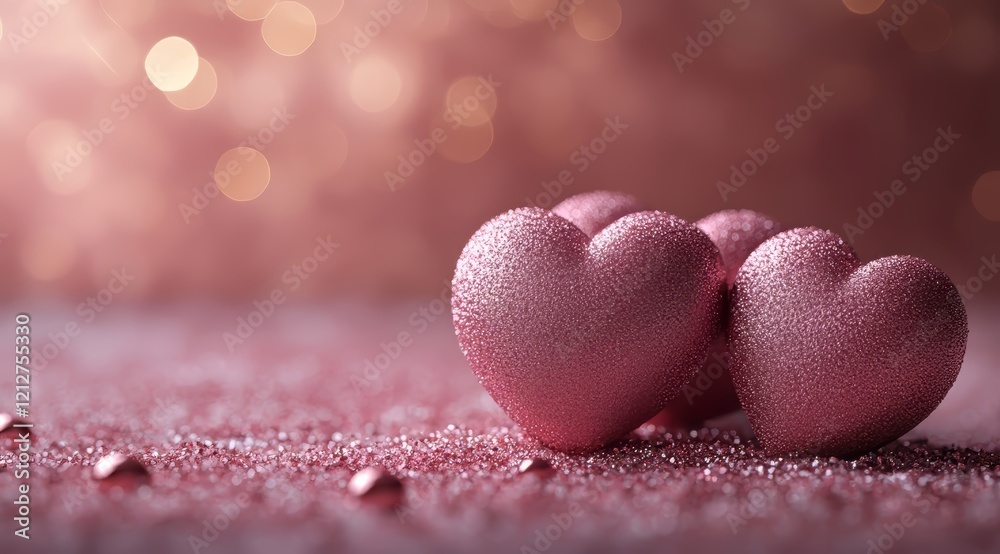 Obraz premium Romantic Rose Gold Hearts on Glitter Background