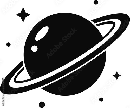 Saturn Sillhouette, Planet Saturn with planetary ring vector, cosmos and planet silhouette illustration  