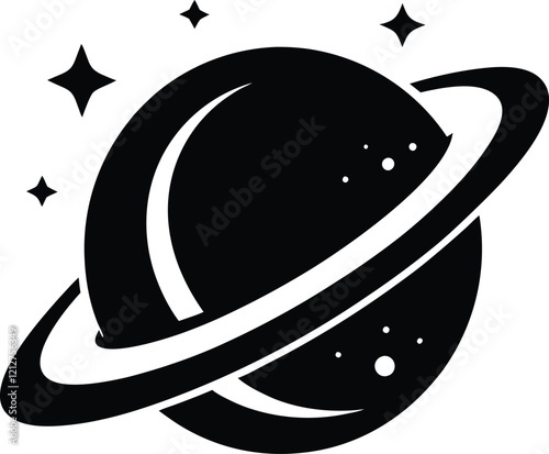 Saturn Sillhouette, Planet Saturn with planetary ring vector, cosmos and planet silhouette illustration  