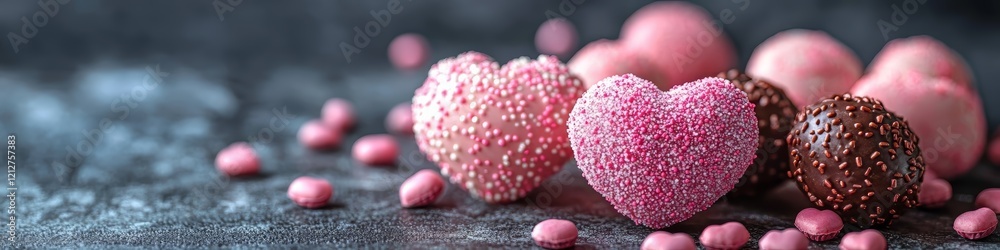 Obraz premium Valentine's Day Pink and Chocolate Heart-Shaped Sweets