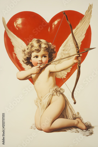 Classic Cupid artwork featuring a red heart and angelic wings.

