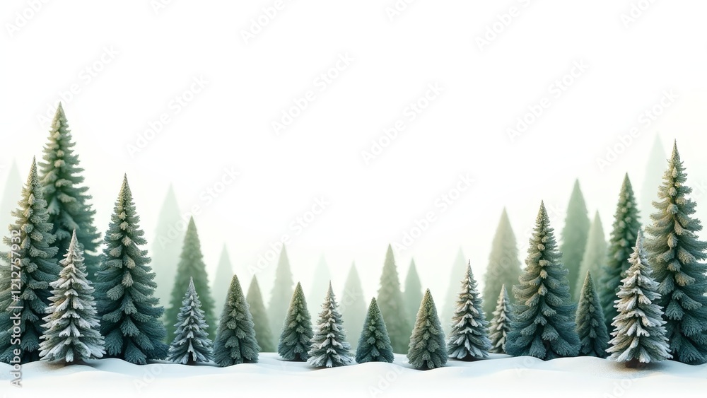 Obraz premium Frosty evergreens in a serene snowy landscape