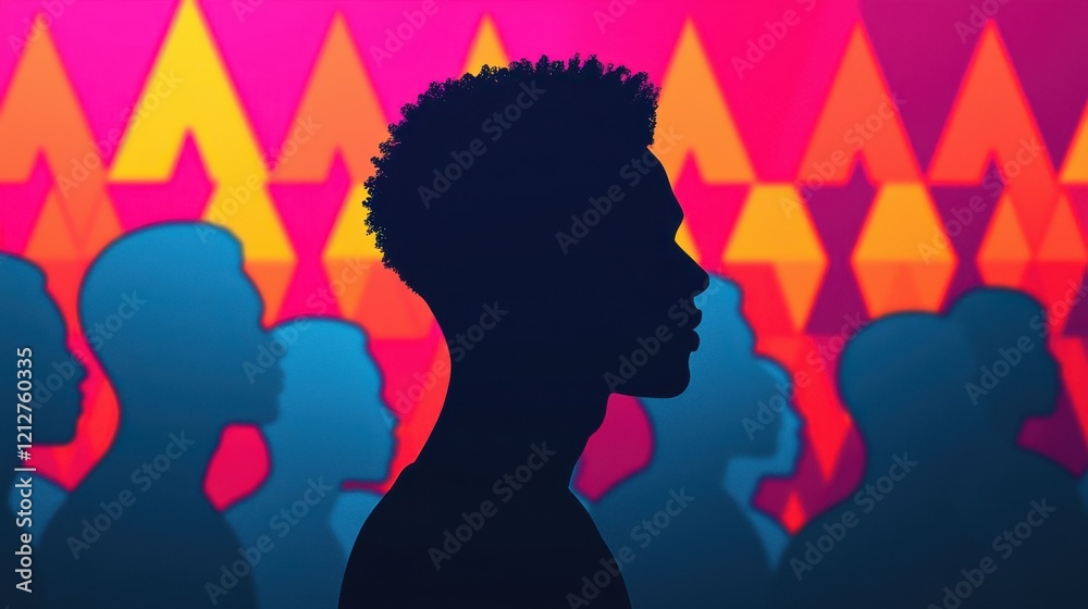 A colorful abstract background with silhouetted profiles of individuals, showcasing diversity and unity through vibrant shapes and contrasting colors. A colorful abstract background with silhouetted profiles of individuals, showcasing diversity and unity through vibrant shapes and contrasting colors.