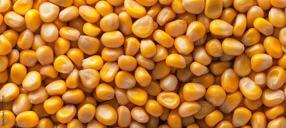 Fresh yellow corn kernels scattered on white background, showcasing their vibrant color and texture. Perfect for culinary uses or agricultural themes Fresh yellow corn kernels scattered on white background, showcasing their vibrant color and texture. Perfect for culinary uses or agricultural themes
