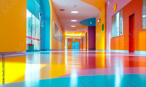 Vibrant Energy in Pediatric ER - Movement and Colorful Interior of a Hospital for Children in Motion Blur
