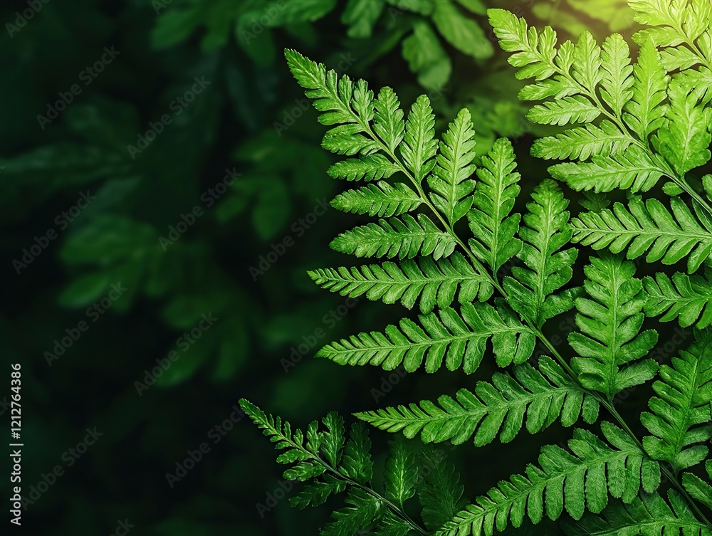 Fototapeta premium Lush green fern leaves tropical forest nature photography close-up vibrant tranquil environment