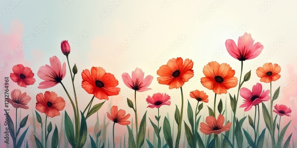 Fototapeta premium Vibrant blooms in a field of pink and orange flowers