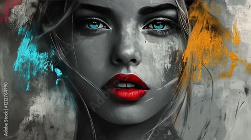 A grayscale portrait with a splash of bold color, like red, gold, or teal. The color can be added to a specific area, such as the eyes, lips, or background, to create contrast.