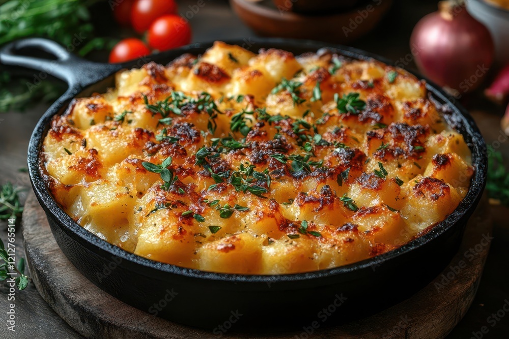 rustic farmhouse breakfast casserole with golden cheese crust, fresh herbs, and colorful vegetables in vintage cast iron skillet rustic farmhouse breakfast casserole with golden cheese crust, fresh herbs, and colorful vegetables in vintage cast iron skillet