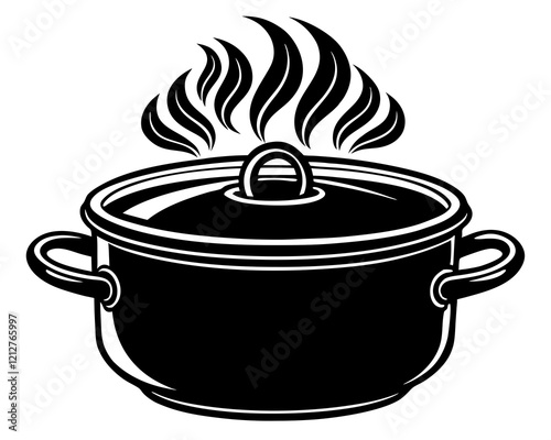 Minimalist Cooking Pot Illustration in Bold Black and White