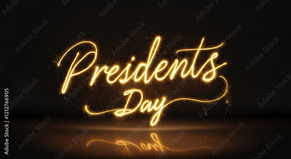 Fototapeta premium Sparkling text of Presidents Day celebration in golden light