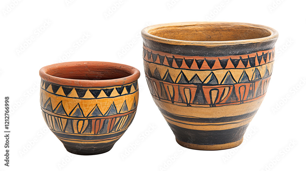 Clay pots showing traditional pottery techniques isolated on transparent background Clay pots showing traditional pottery techniques isolated on transparent background