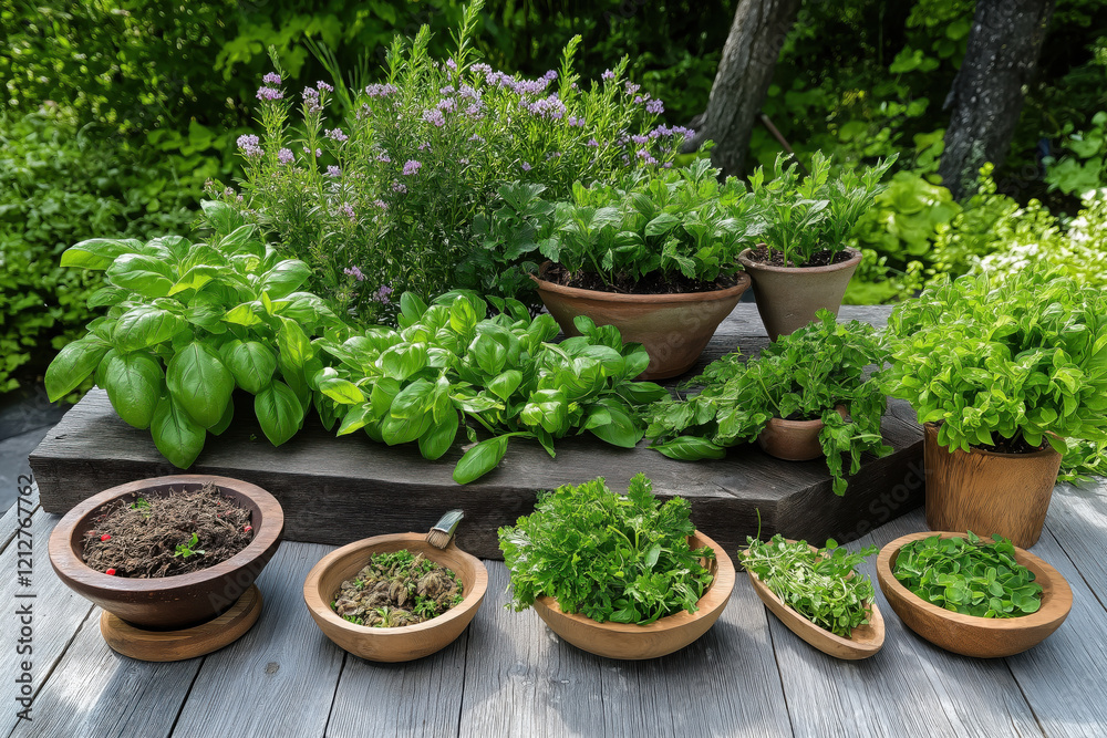 herbs and plants in a garden herbs and plants in a garden