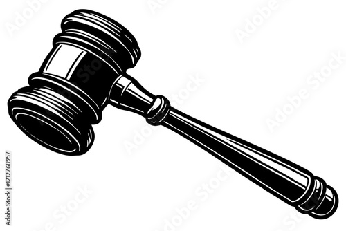  Black and White Illustration Judge's Gavel Wooden Mallet Legal Symbol