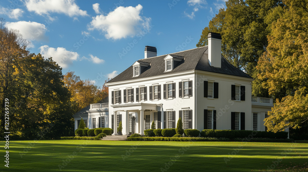 A white modern farmhouse with board and batten siding, white oak front door and covered porch, and a black garage door and windows. A white modern farmhouse with board and batten siding, white oak front door and covered porch, and a black garage door and windows.