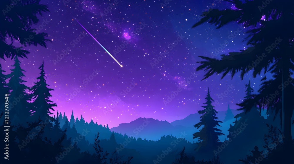 Fototapeta premium Night Sky Over Silhouetted Forest and Mountains