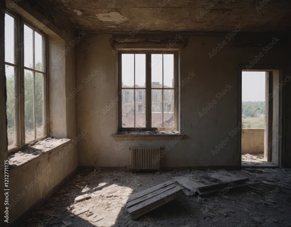 There is an empty room that contains a window and a radiator