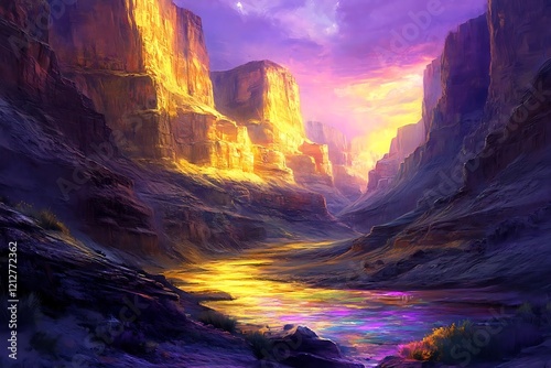 Wallpaper Mural Vibrant sunset paints the canyon walls and river in a fantasy landscape. Torontodigital.ca