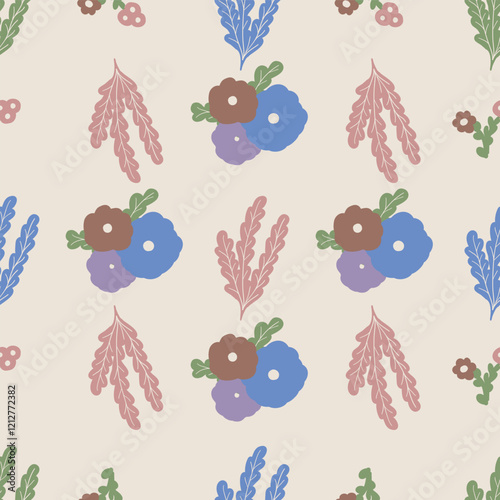 Vector simple floral seamless pattern in mocha mouse colors. Simple Abstract style repeat pattern for graphic design projects, wallpaper, textile.