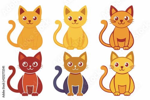 Playful Cartoon Tabby Cat Vector Illustration with Vibrant Details and White Background