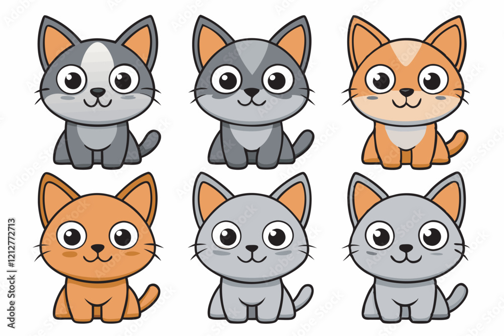 Fototapeta premium Playful Cartoon Tabby Cat Vector Illustration with Vibrant Details and White Background