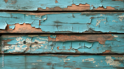 Weathered blue wooden texture with peeling paint background surface