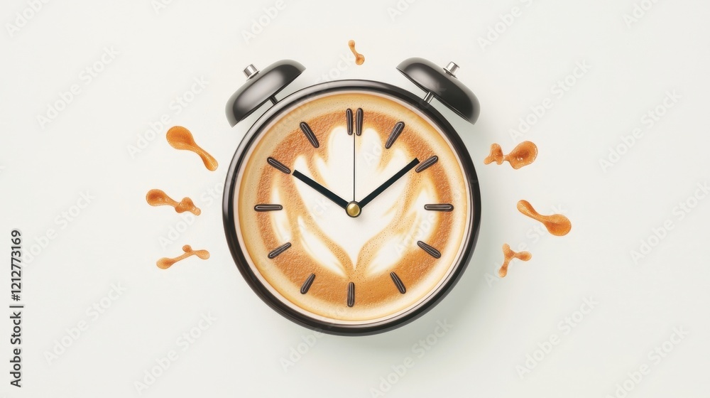 clock made of latte art with coffee splashes, showcasing creativity and design. unique blend of time and coffee creates engaging visual experience. businesswoman digital lifestyle clock made of latte art with coffee splashes, showcasing creativity and design. unique blend of time and coffee creates engaging visual experience. businesswoman digital lifestyle