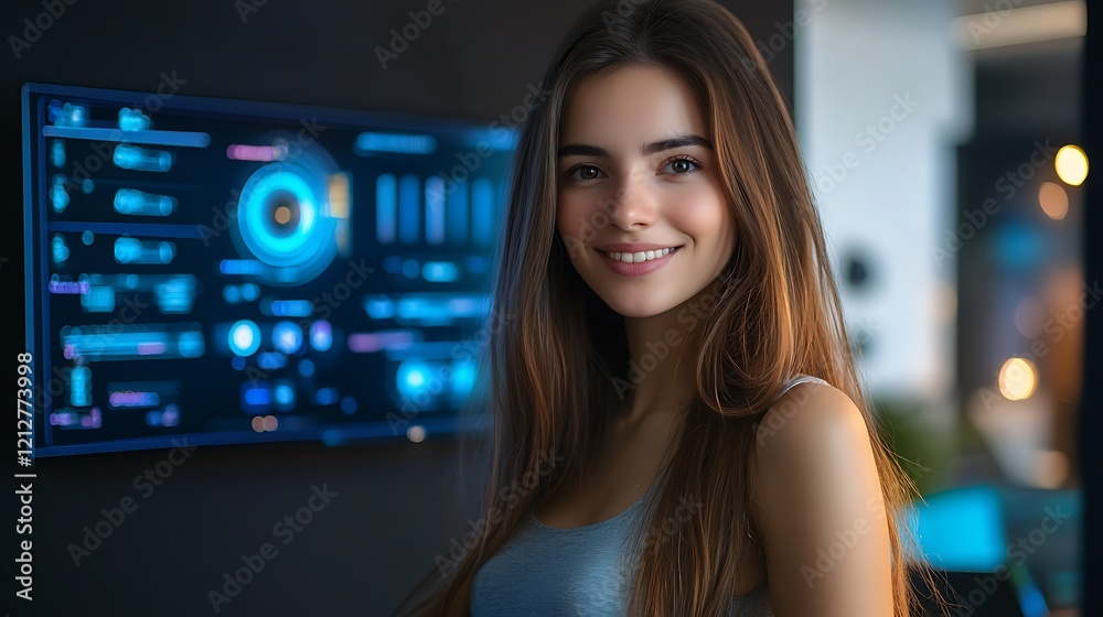 Fototapeta premium Futuristic room interior with modern electronics and illuminated panels