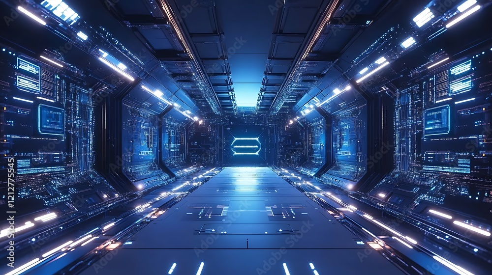 Fototapeta premium Minimal futuristic room showcasing glowing electronics and sleek design