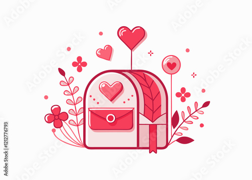 Valentine's Mailbox Heart-Shaped Envelope Pink Monochrome Floating Hearts