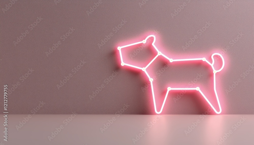 A vibrant neon dog outline, glowing pink against a neutral wall, adding a playful touch. A vibrant neon dog outline, glowing pink against a neutral wall, adding a playful touch.