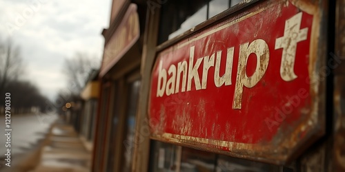 Rusty red bankrupt sign on building. photo