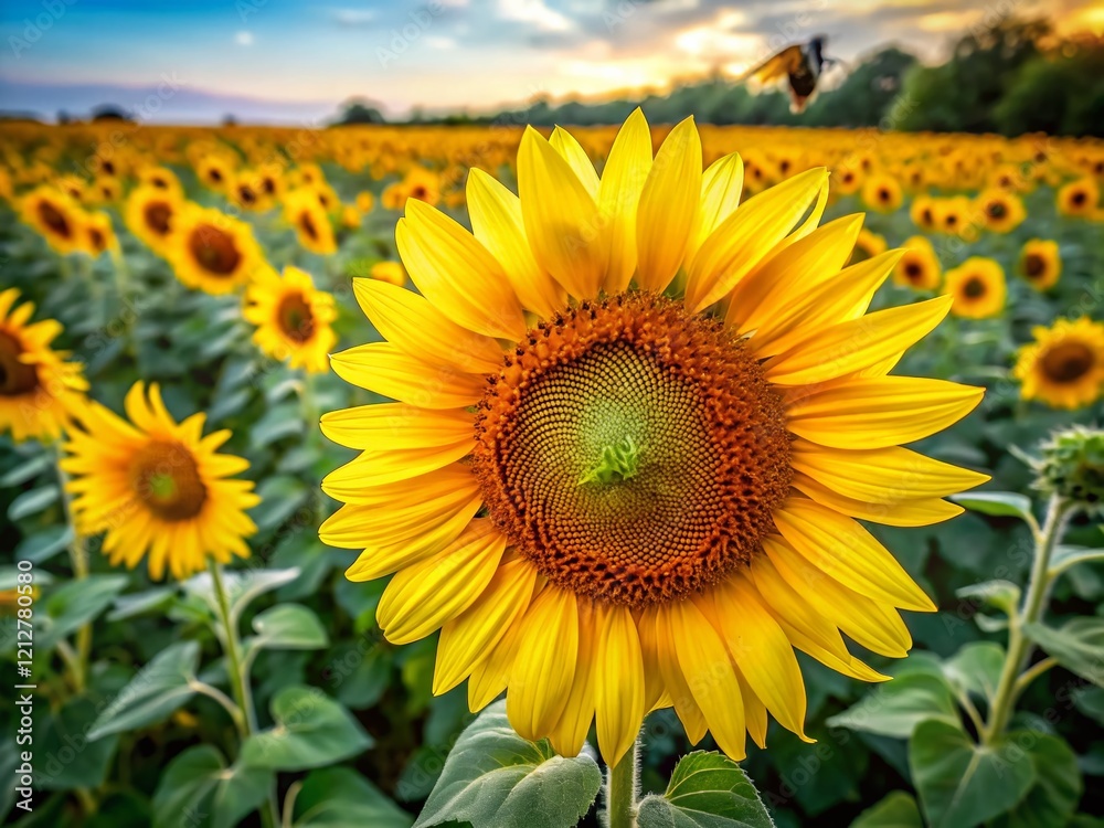 Fototapeta premium Aerial Sunflower & Bee Drawing Sketch Outline AI Photo