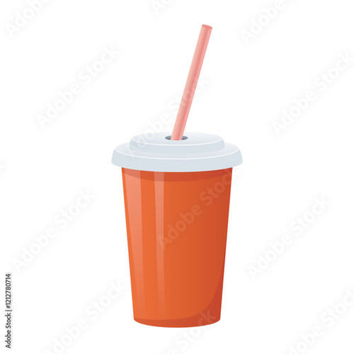 Cola in cup with straw in flat design. Tasty drink to fast food meals. Vector illustration isolated.