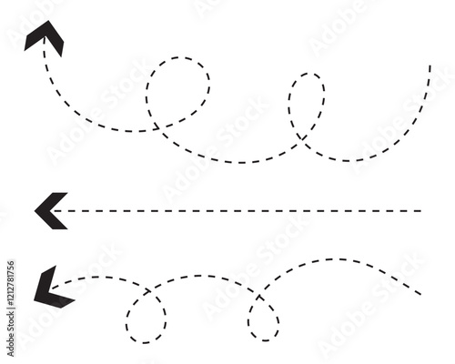 Long squiggle dashed, dotted line arrow vector icon