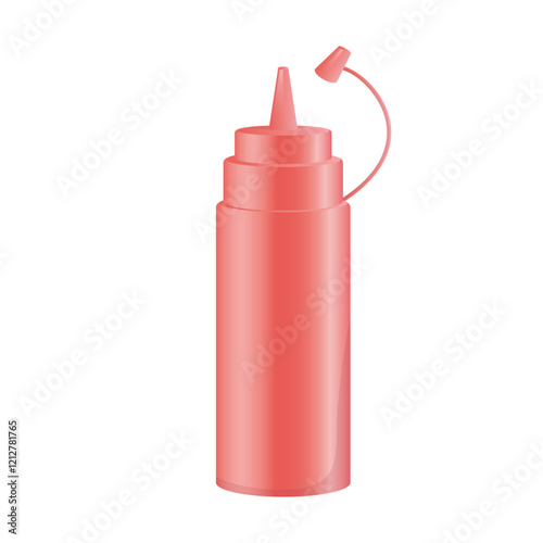 Ketchup bottle in flat design. Fast food condiment in plastic packaging. Vector illustration isolated.