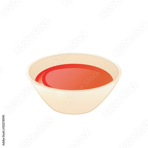Ketchup sauce in bowl in flat design. Fast food tomato condiment in cup. Vector illustration isolated.