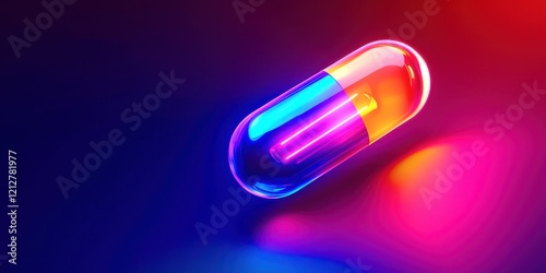 Pill is shown in a blue and orange color