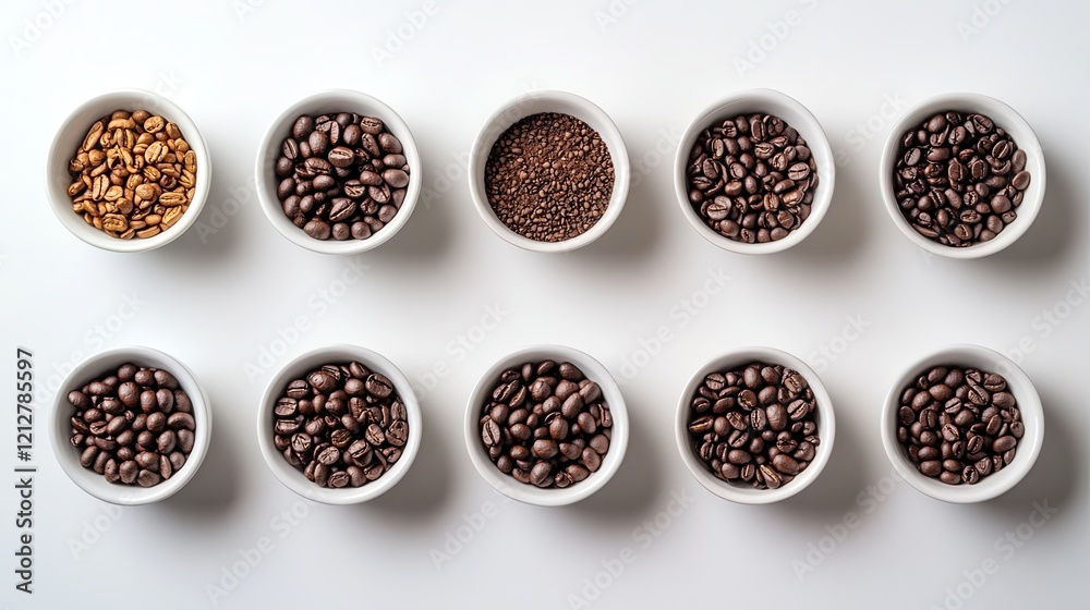 A single flat lay of gourmet coffee bean samplers styled for luxury services. picture A single flat lay of gourmet coffee bean samplers styled for luxury services. picture