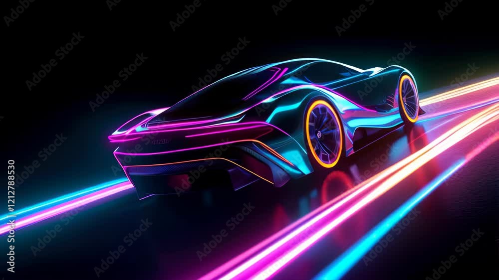 Innovative Futuristic Sports Car Design Showcased With Vibrant Neon Lights Innovative Futuristic Sports Car Design Showcased With Vibrant Neon Lights