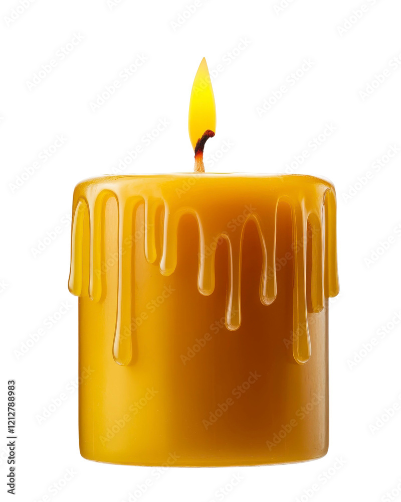 Golden Candle with Dripping Wax Transparent Background Still Life Indoor Close-Up Warm Light Golden Candle with Dripping Wax Transparent Background Still Life Indoor Close-Up Warm Light