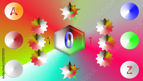 Sfondo multicolore con forme lettere e numeri