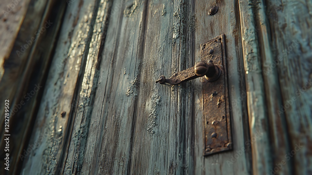 Rustic Wooden Door With Old Metal Handle