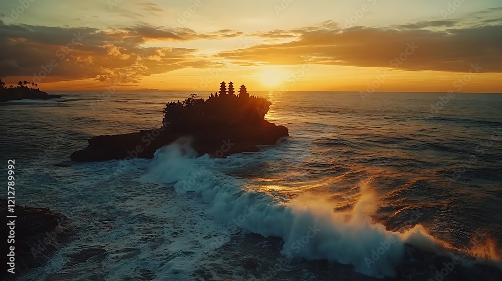 Obraz premium Tanah Lot Temple Sunset Ocean Waves Bali
